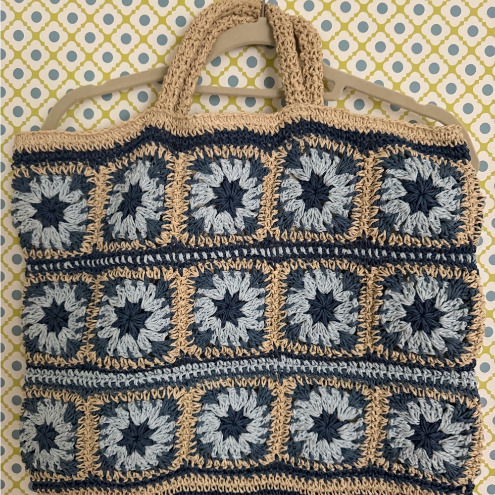 Lucky Brand Blue and Tan Crochet Tote